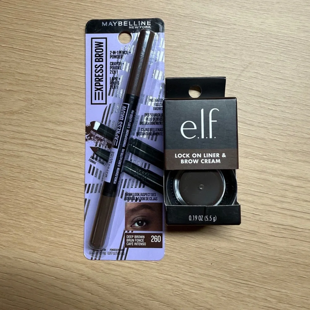 Maybelline Express Brow 260 Deep Brown & e.l.f. Lock On Liner Cream Espresso Set